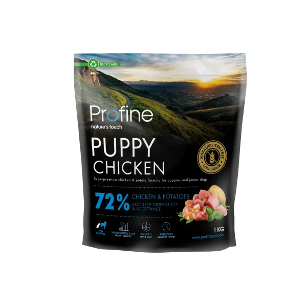 Profine Puppy Chicken hondenvoer - 1 kg verpakking, kip- en aardappelrecept met hoge verteerbaarheid en gezonde groei voor puppy's en jonge honden